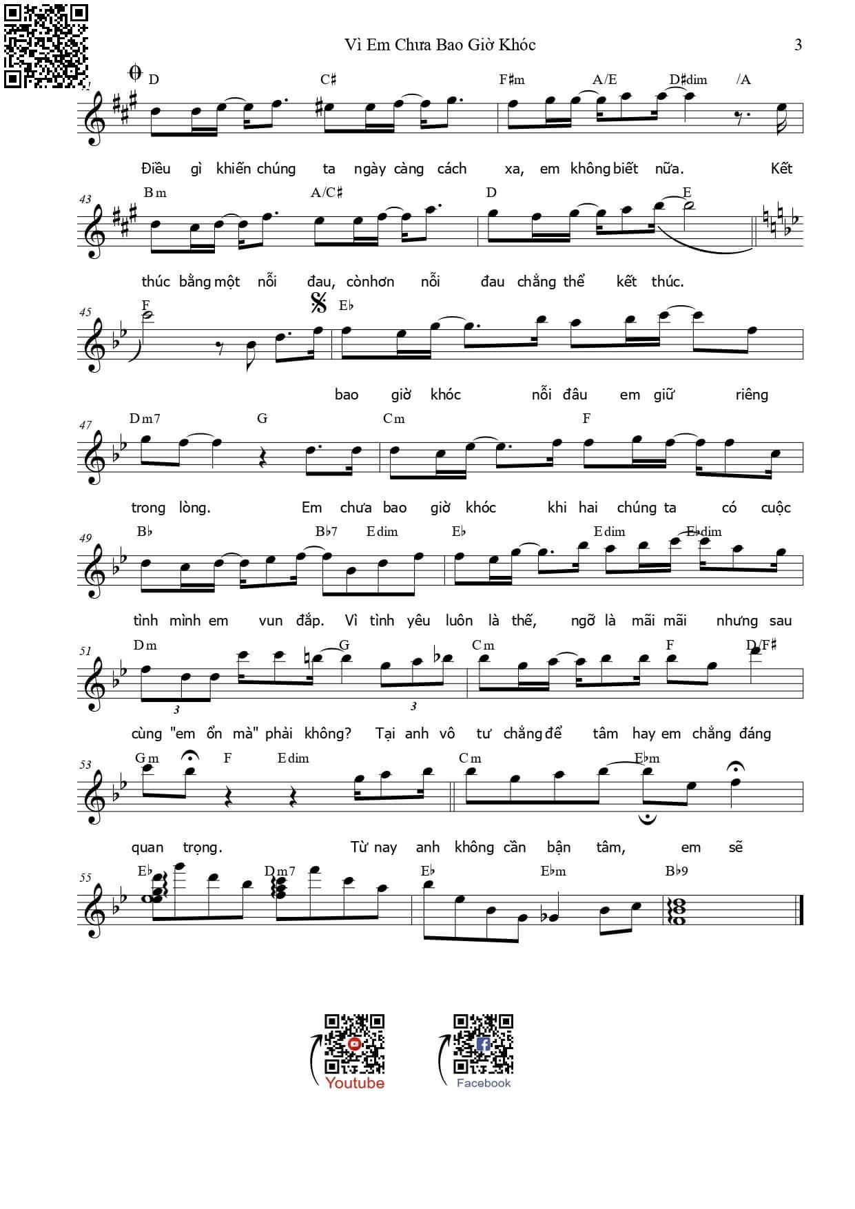 Page 3 of Sheet music PDF Vì em chưa bao giờ khóc - A.C Xuân Tài