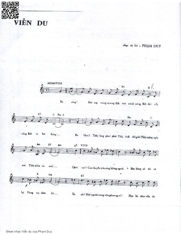 Page 1 of Sheet music PDF Viễn du - Phạm Duy