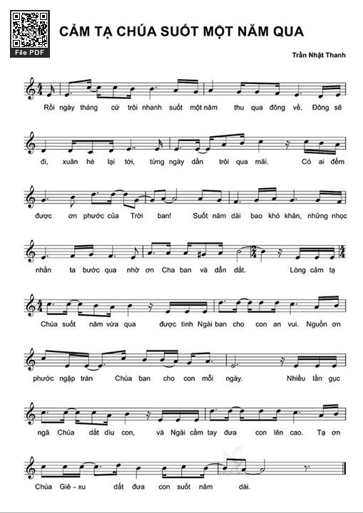 Sheet PDF of Cảm tạ Chúa suốt một năm qua