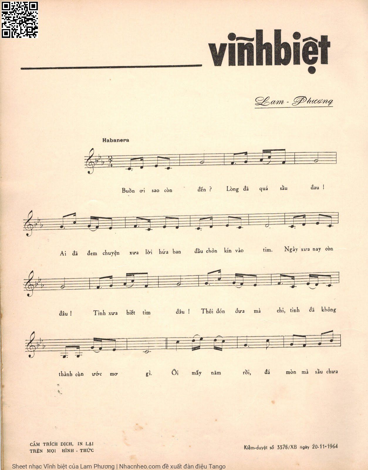 Page 2 of Sheet music PDF Vĩnh biệt - Lam Phương