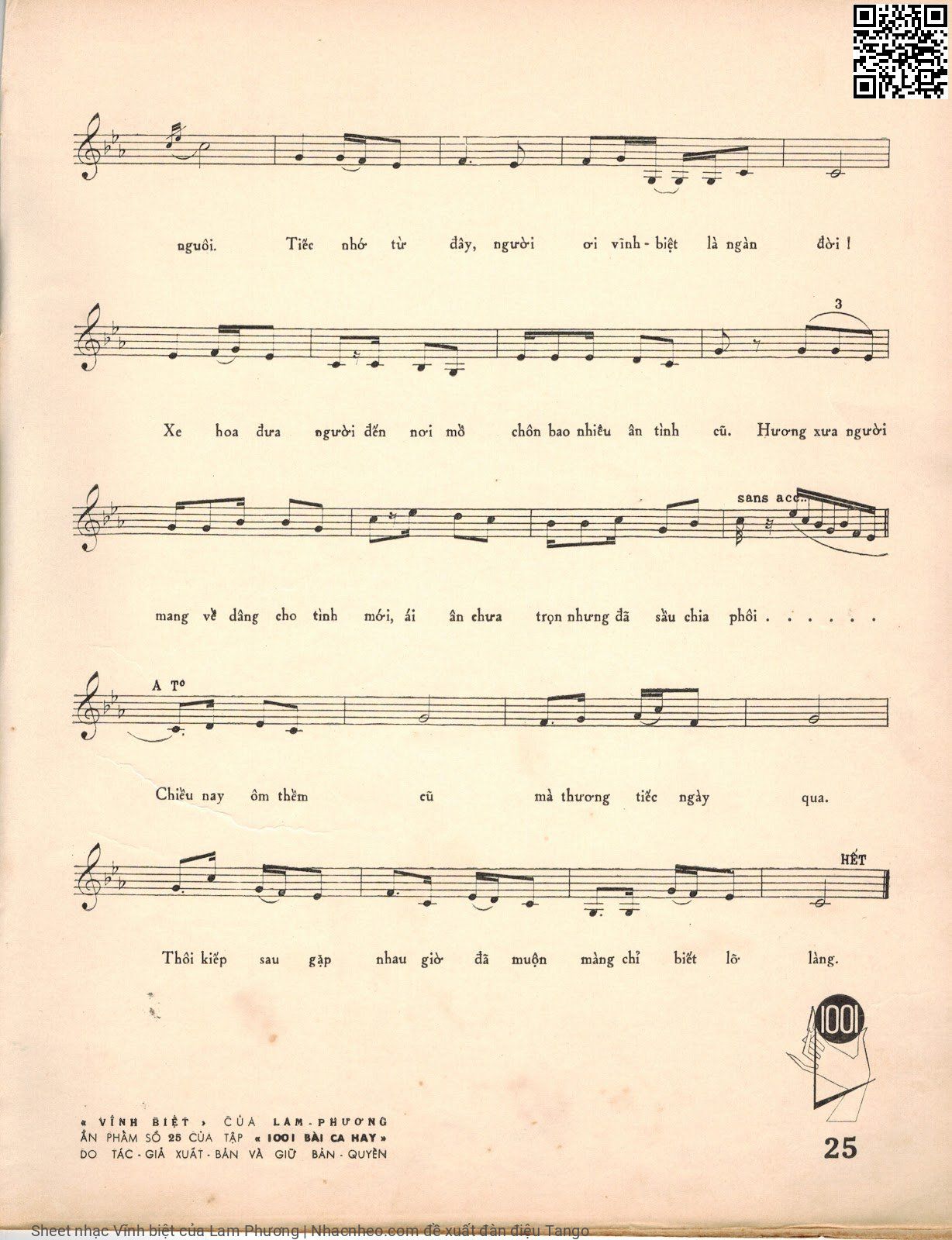 Page 3 of Sheet music PDF Vĩnh biệt - Lam Phương