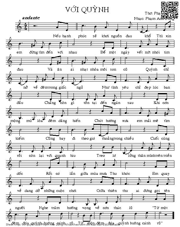 Page 1 of Sheet music PDF Với quỳnh - Phạm Anh Dũng