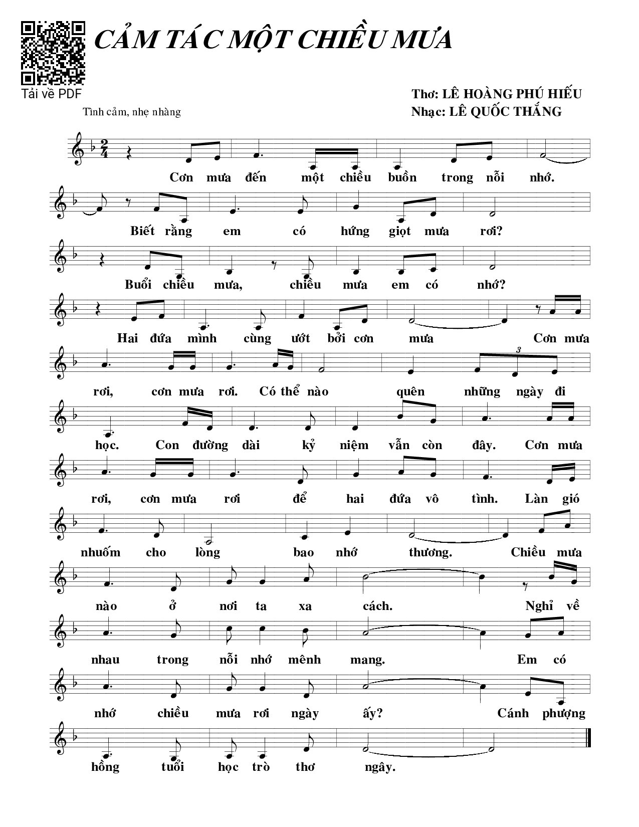 Sheet PDF of Cảm tác một chiều mưa