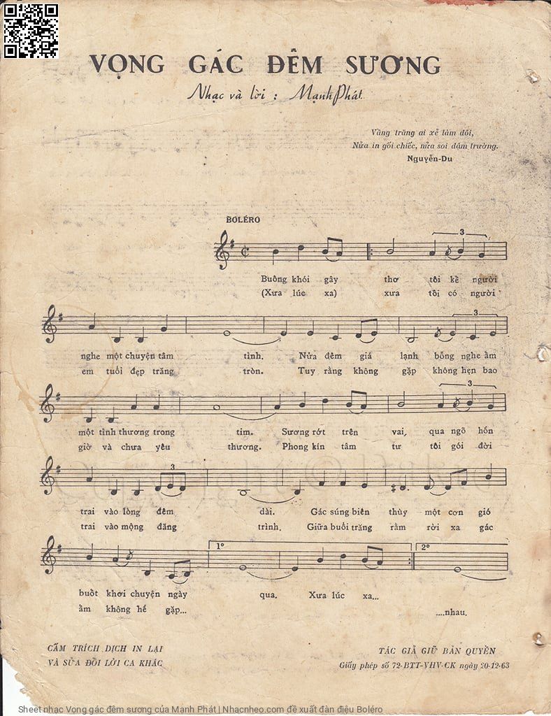 Page 2 of Sheet music PDF Vọng gác đêm sương - Mạnh Phát