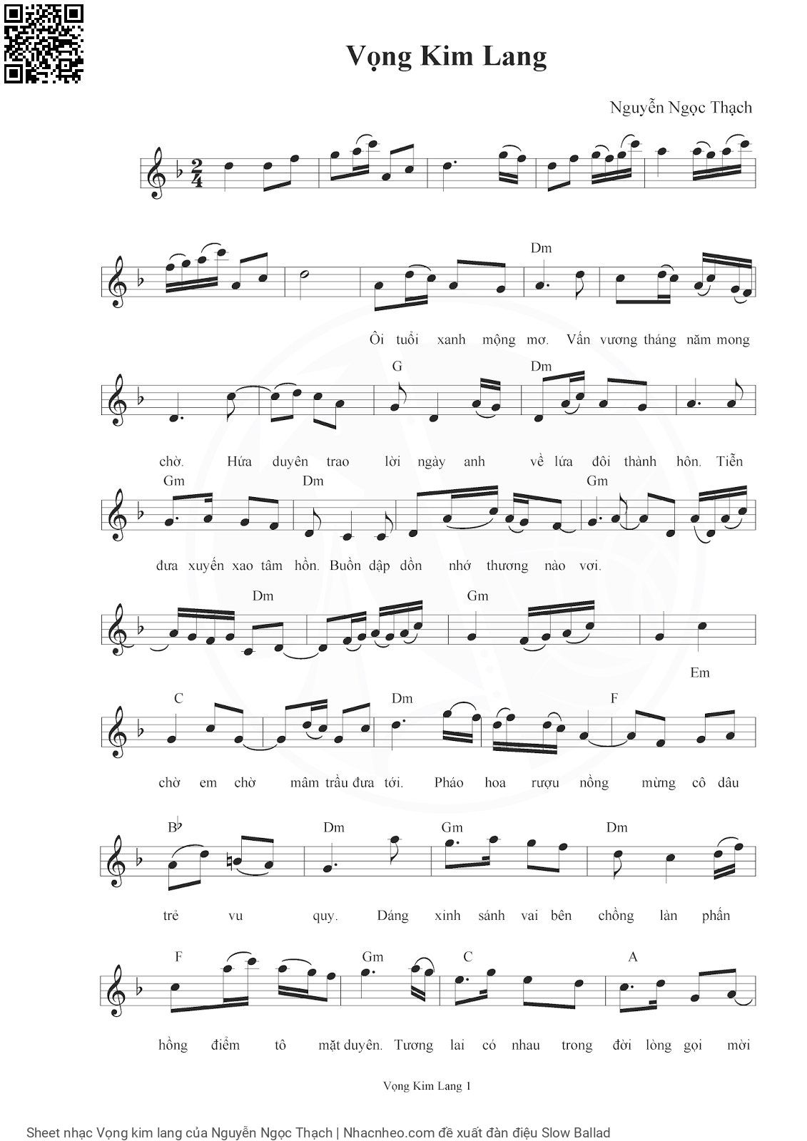 Sheet PDF of Vọng kim lang