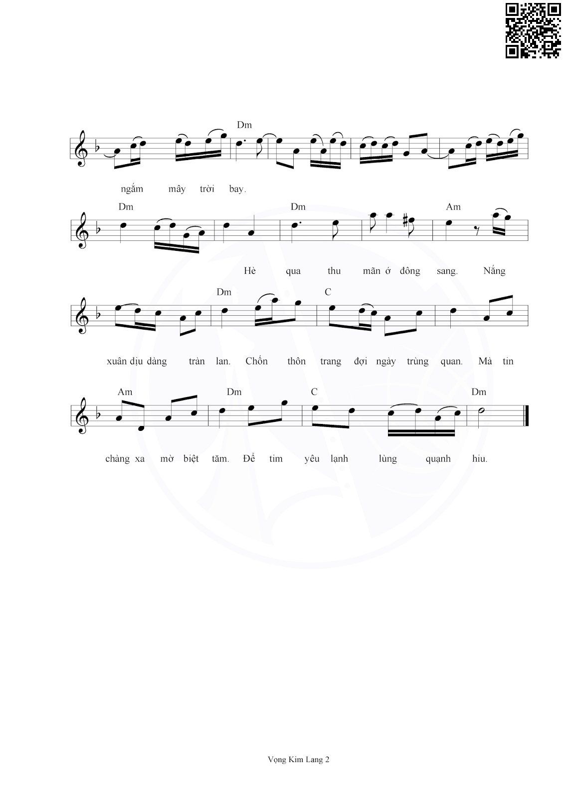 Page 2 of Sheet music PDF Vọng kim lang - Nguyễn Ngọc Thạch