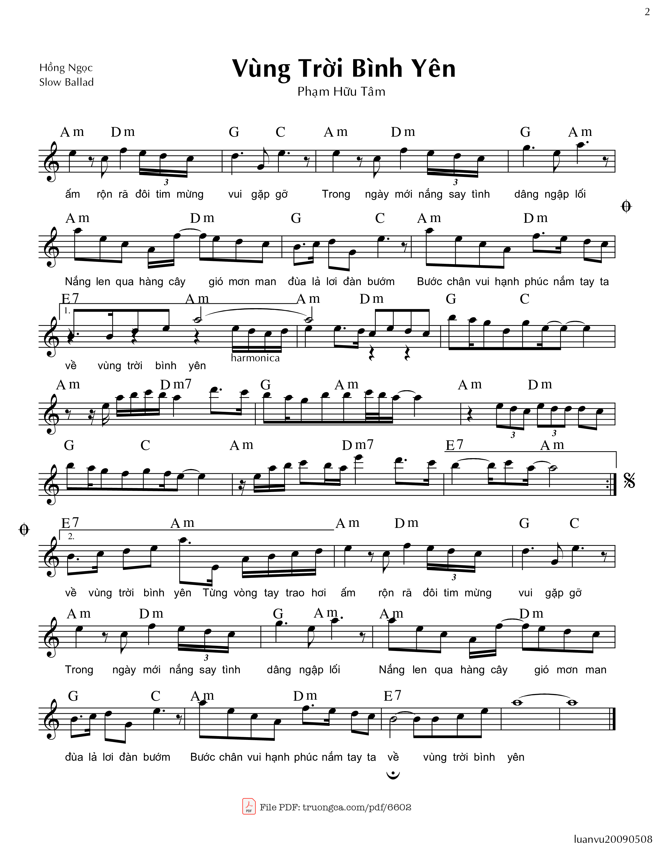 Page 2 of Sheet music PDF Vùng trời bình yên - Phạm Hữu Tâm