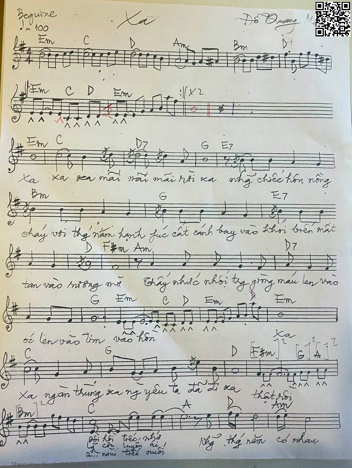 Page 1 of Sheet music PDF Xa - Đỗ Quang Màu