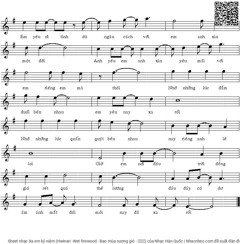 Page 2 of Sheet music PDF Xa em kỷ niệm (Hwinari -Wet firewood - Bao mùa sương gió - 几许风雨) - Nhạc Hàn Quốc