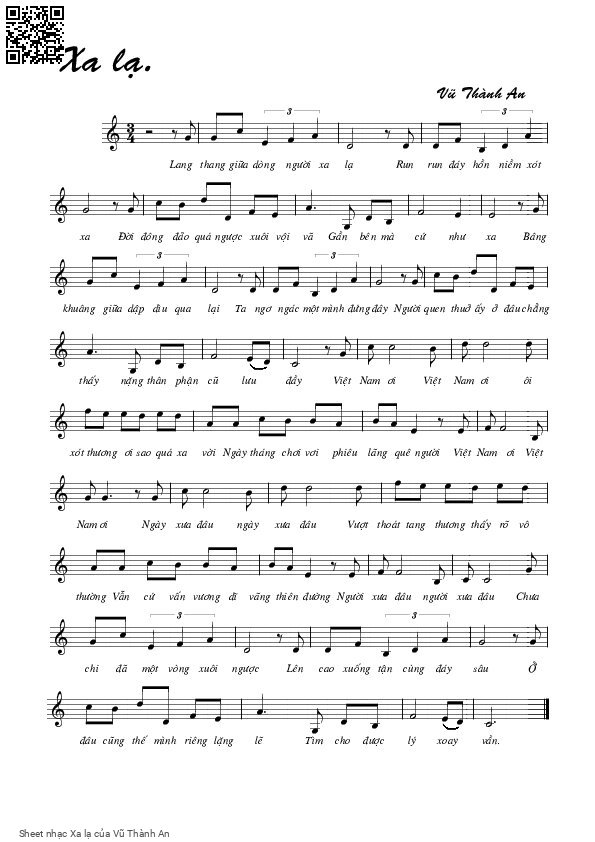 Page 1 of Sheet music PDF Xa lạ - Vũ Thành An