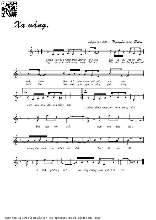 Sheet PDF of Xa vắng - Nguyễn Văn Hiên