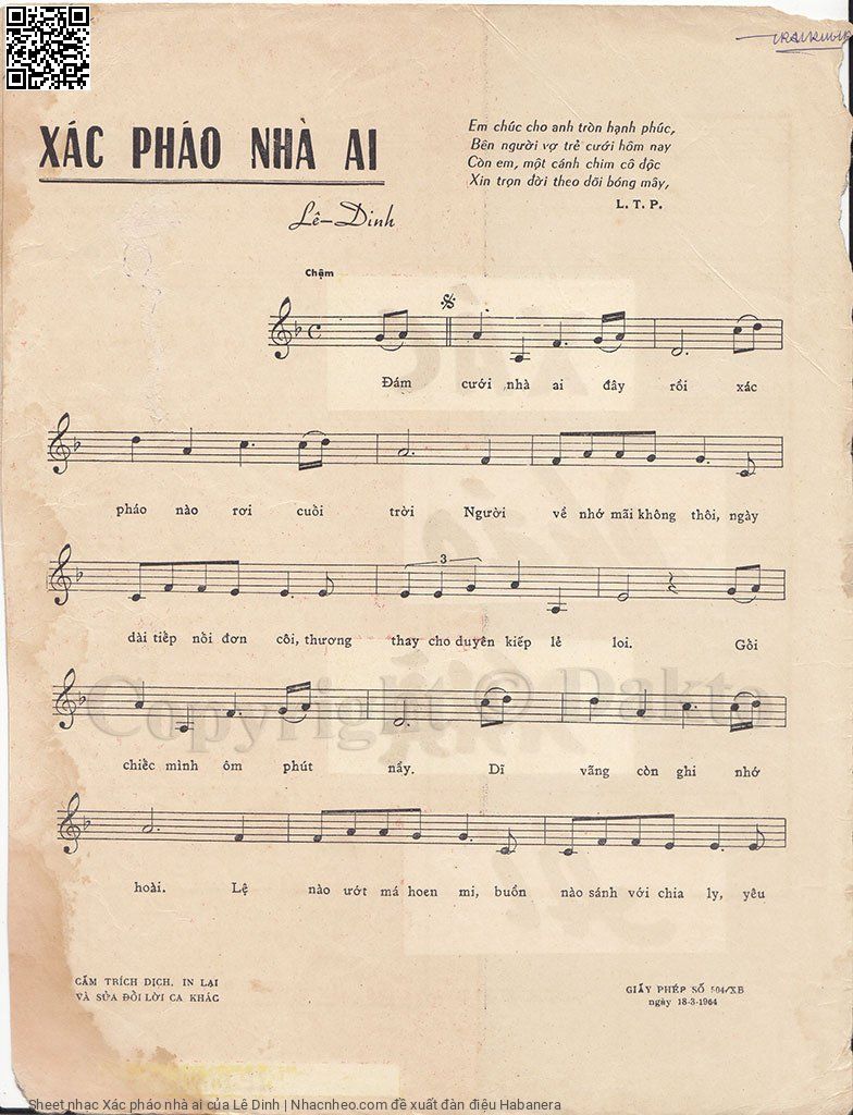 Page 2 of Sheet music PDF Xác pháo nhà ai - Lê Dinh