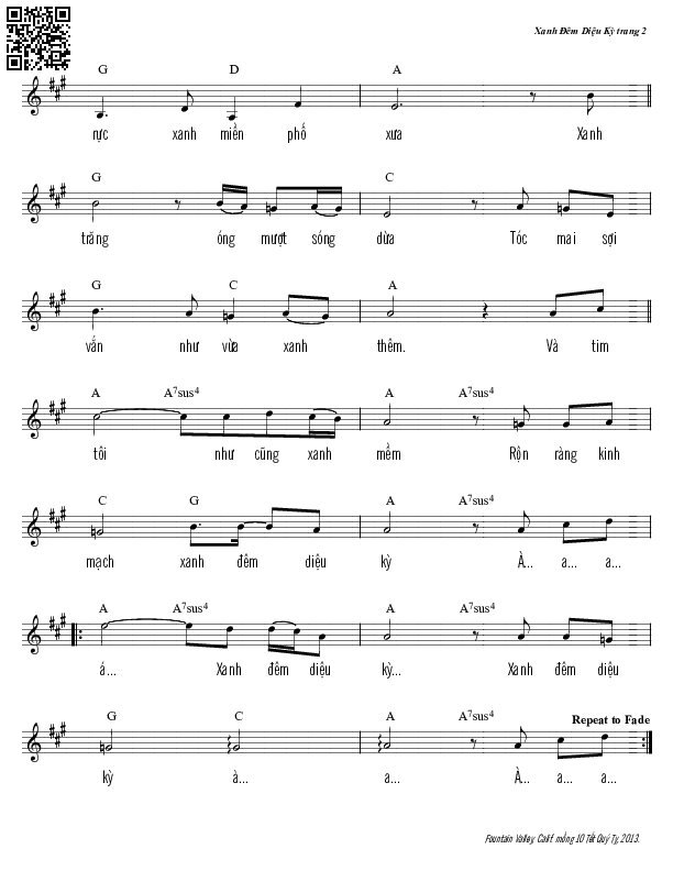 Page 2 of Sheet music PDF Xanh đêm diệu kỳ - Trần Duy Đức