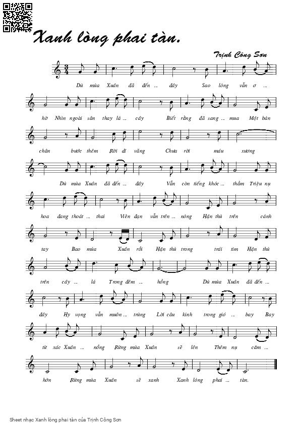 Sheet PDF of Xanh lòng phai tàn
