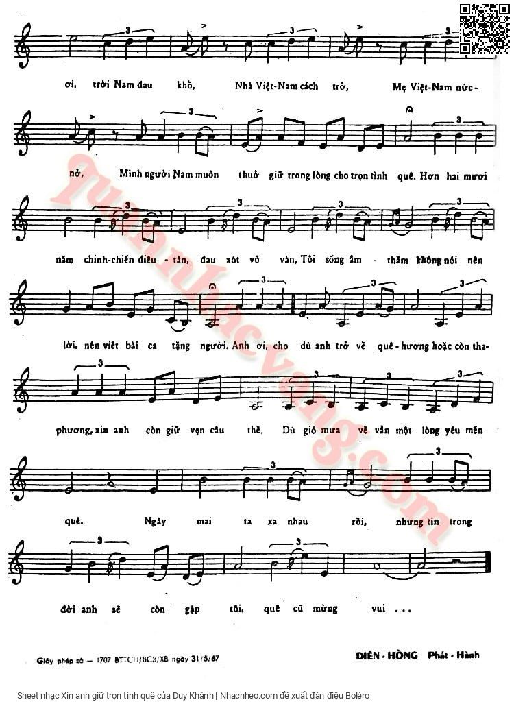 Page 3 of Sheet music PDF Xin anh giữ trọn tình quê - Duy Khánh