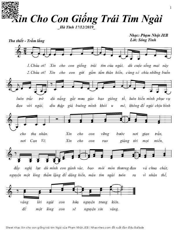 Sheet PDF of Xin cho con giống trái tim Ngài