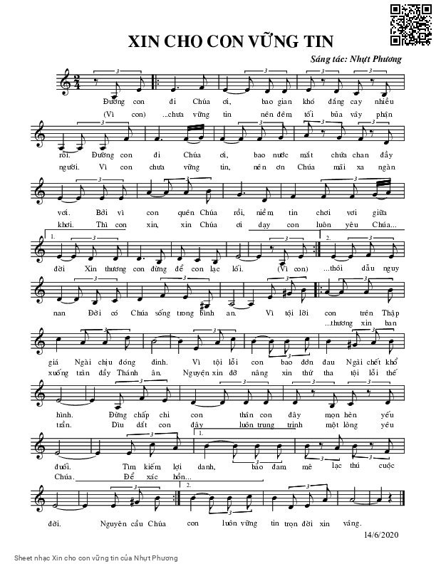 Sheet PDF of Xin cho con vững tin