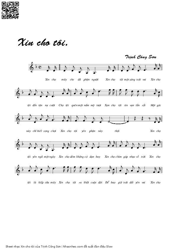 Sheet PDF of Xin cho tôi - Trịnh Công Sơn