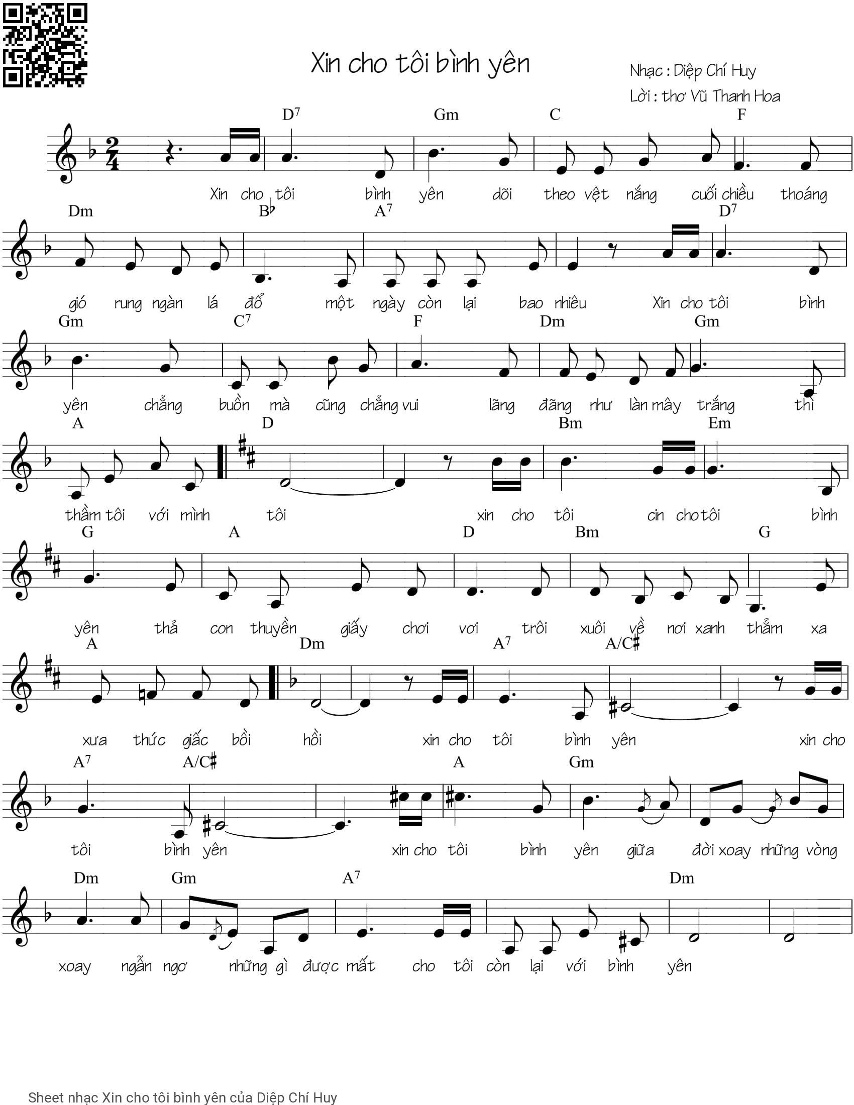 Sheet PDF of Xin cho tôi bình yên