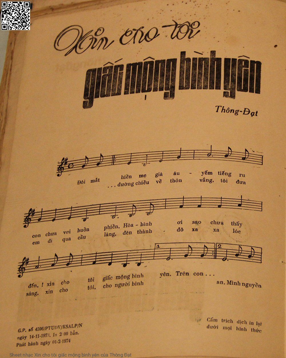 Sheet PDF of Xin cho tôi giấc mộng bình yên