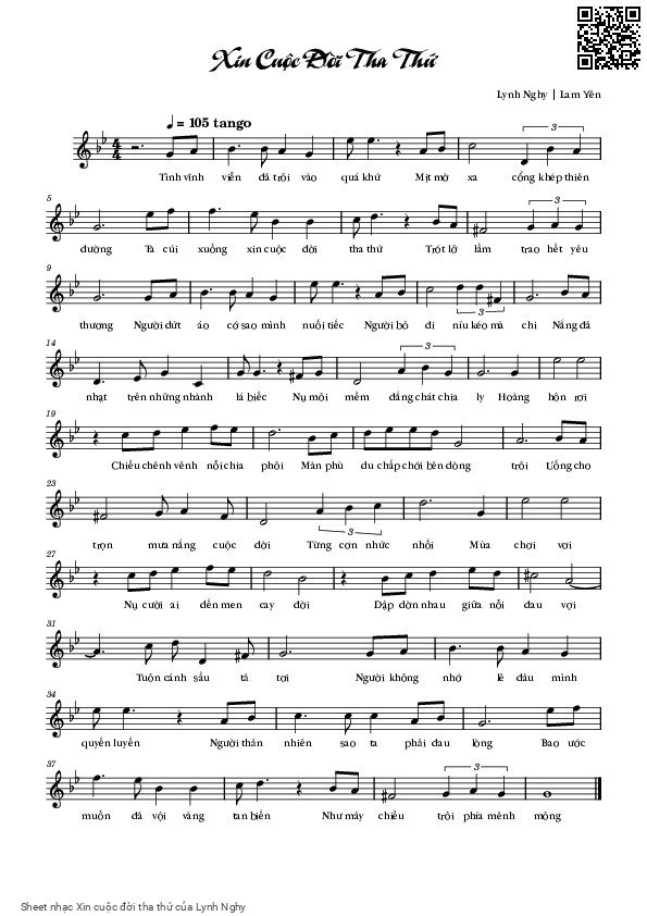 Page 1 of Sheet music PDF Xin cuộc đời tha thứ - Lynh Nghy