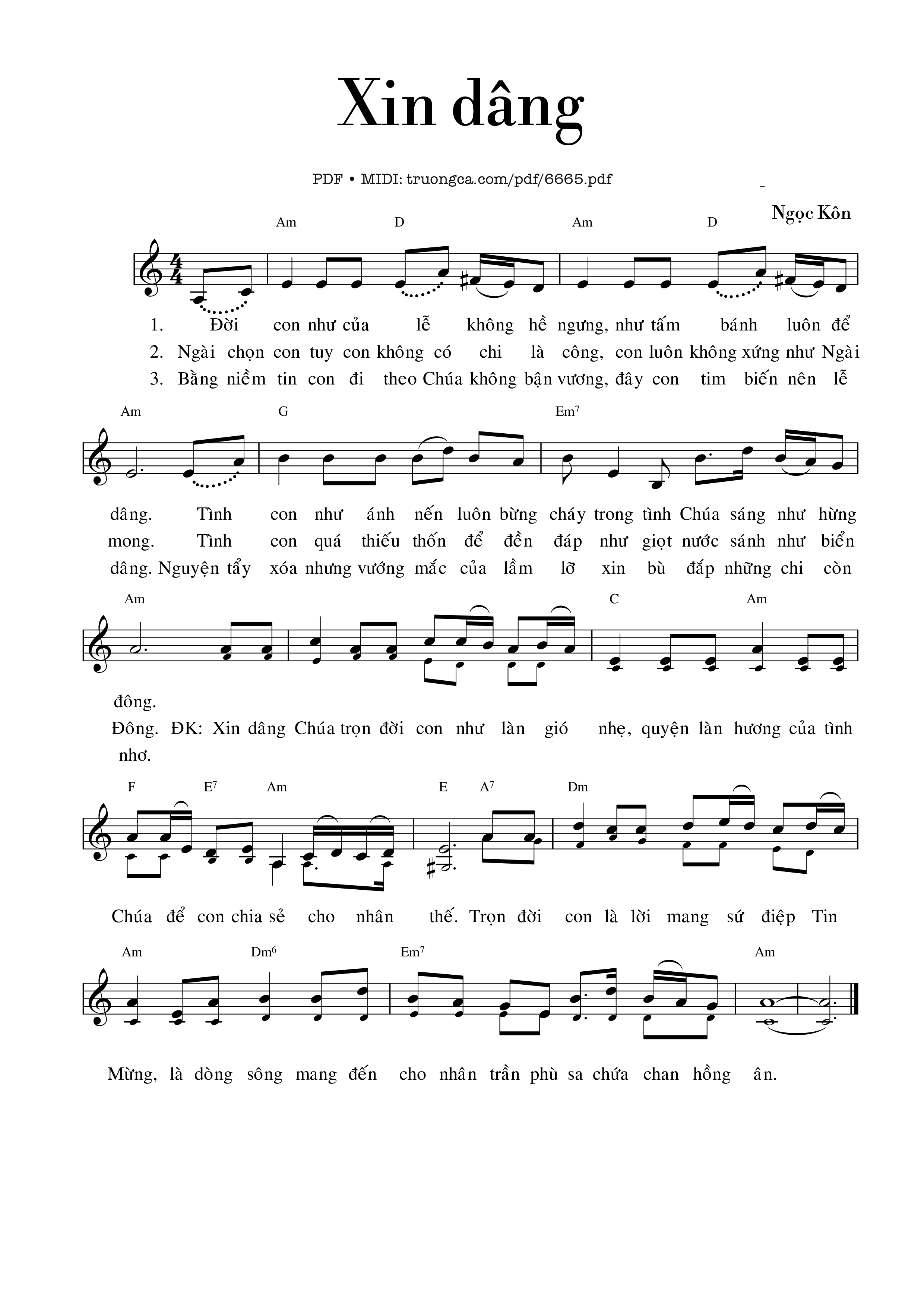 Sheet PDF of Xin dâng - Ngọc Kôn