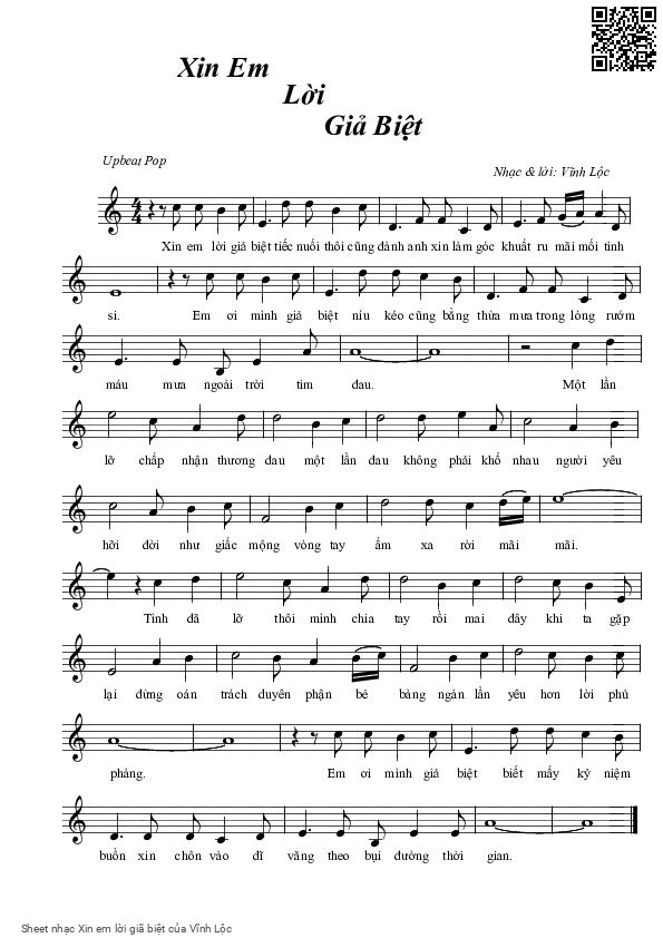 Sheet PDF of Xin em lời giã biệt