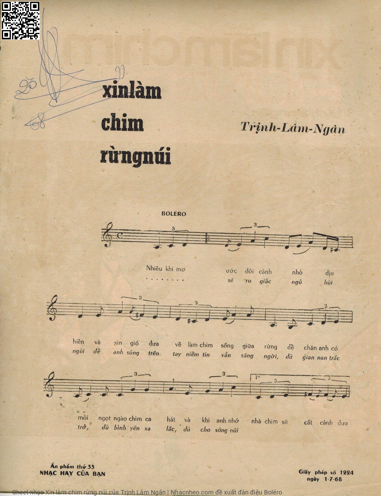 Page 2 of Sheet music PDF Xin làm chim rừng núi - Trịnh Lâm Ngân