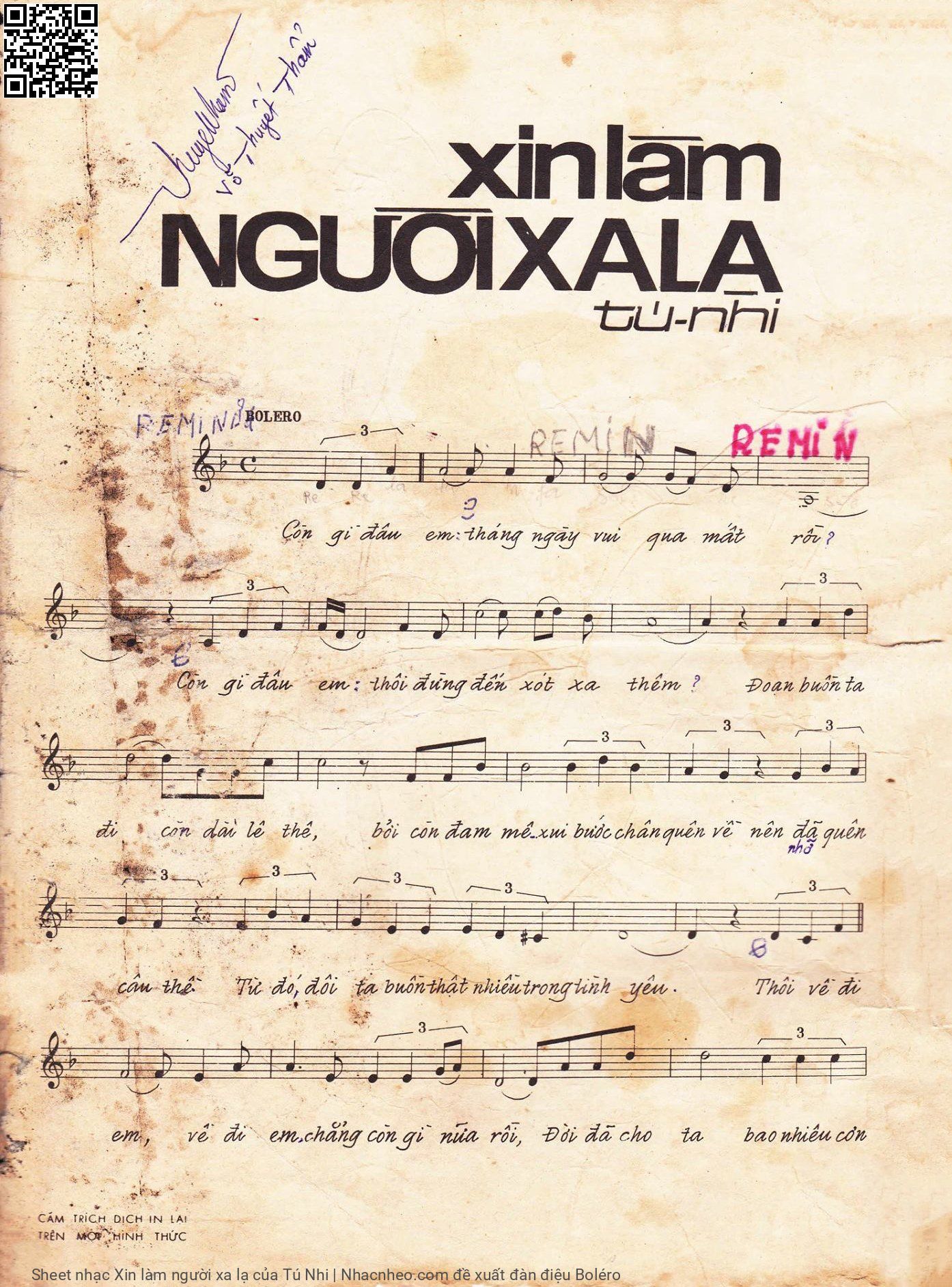 Page 2 of Sheet music PDF Xin làm người xa lạ - Tú Nhi