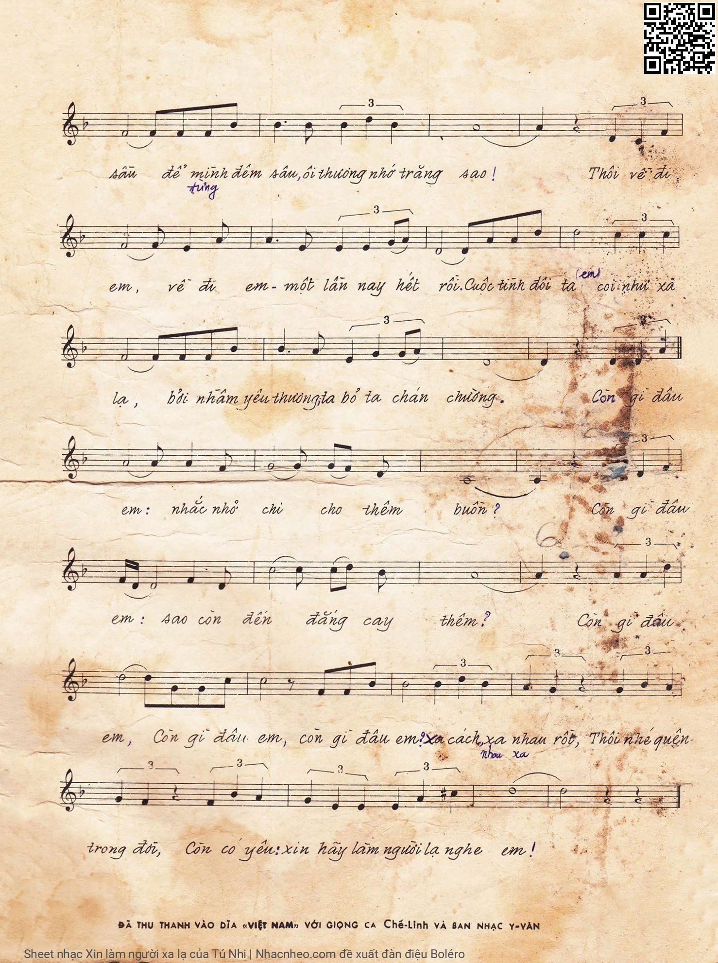 Page 3 of Sheet music PDF Xin làm người xa lạ - Tú Nhi
