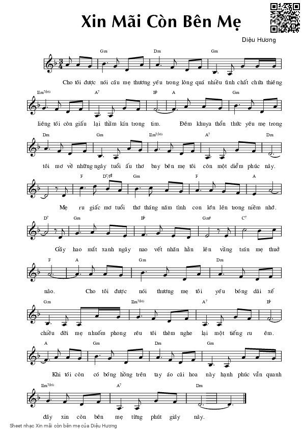 Page 1 of Sheet music PDF Xin mãi còn bên mẹ - Diệu Hương