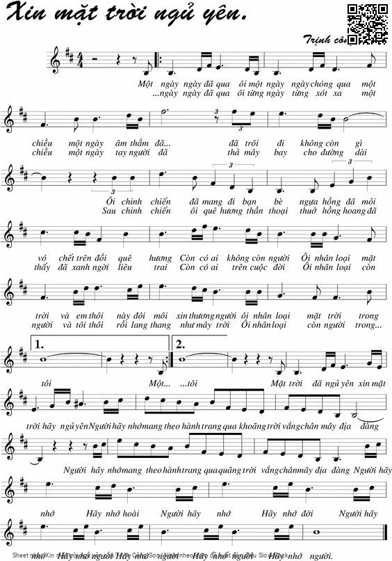 Sheet PDF of Xin mặt trời ngủ yên