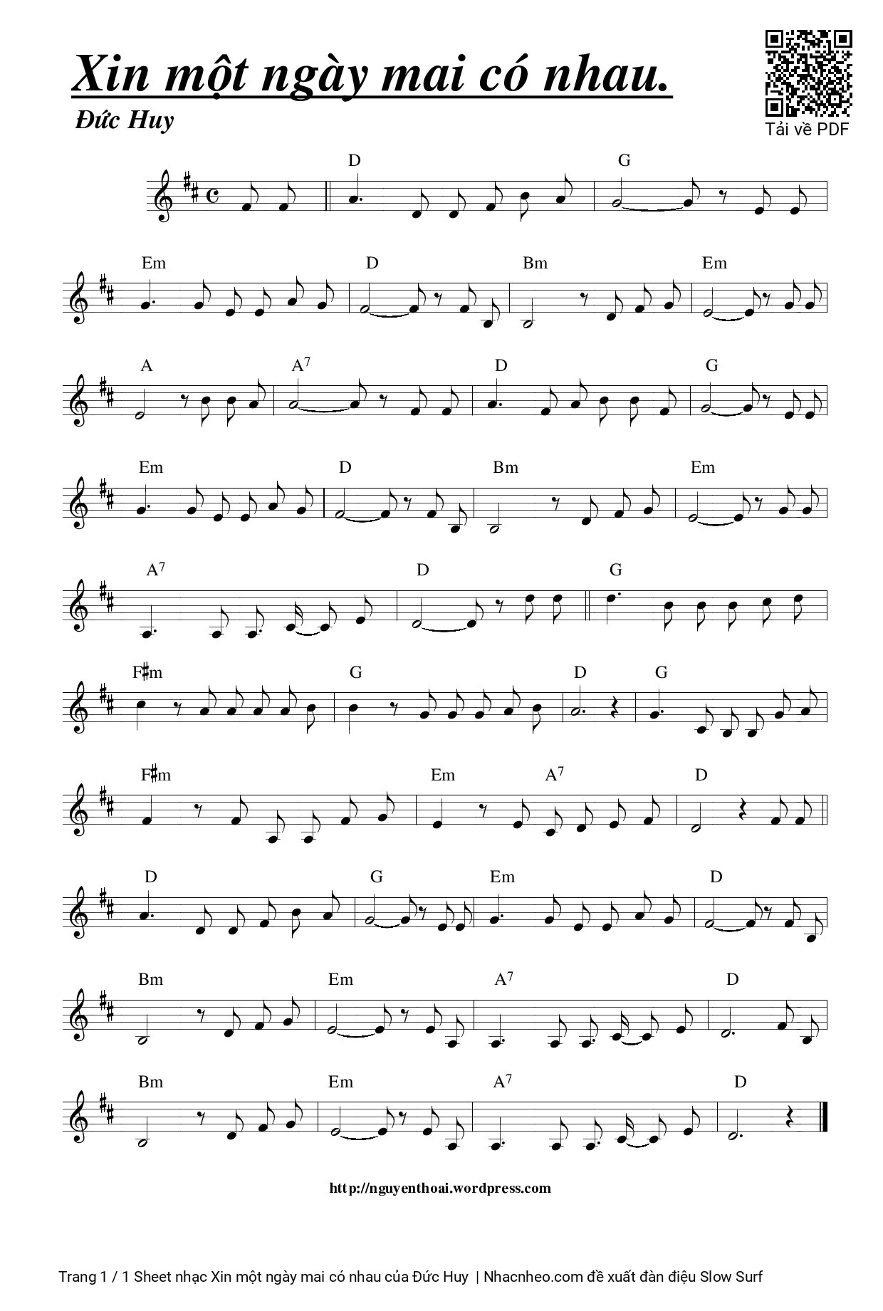 Sheet PDF of Xin một ngày mai có nhau