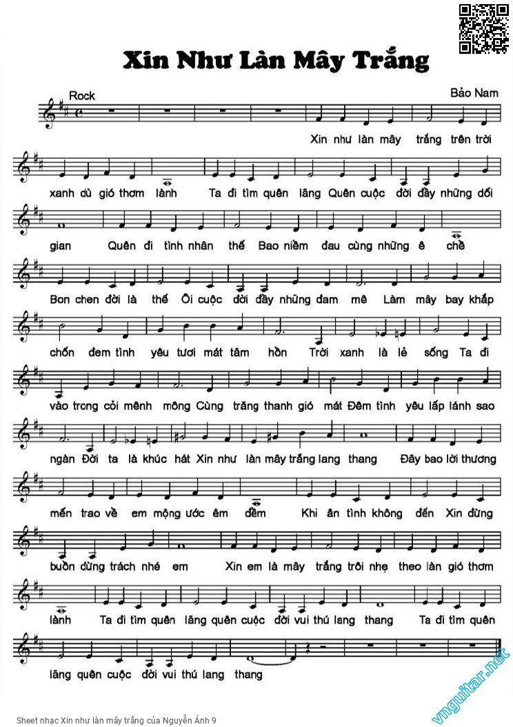 Sheet PDF of Xin như làn mây trắng