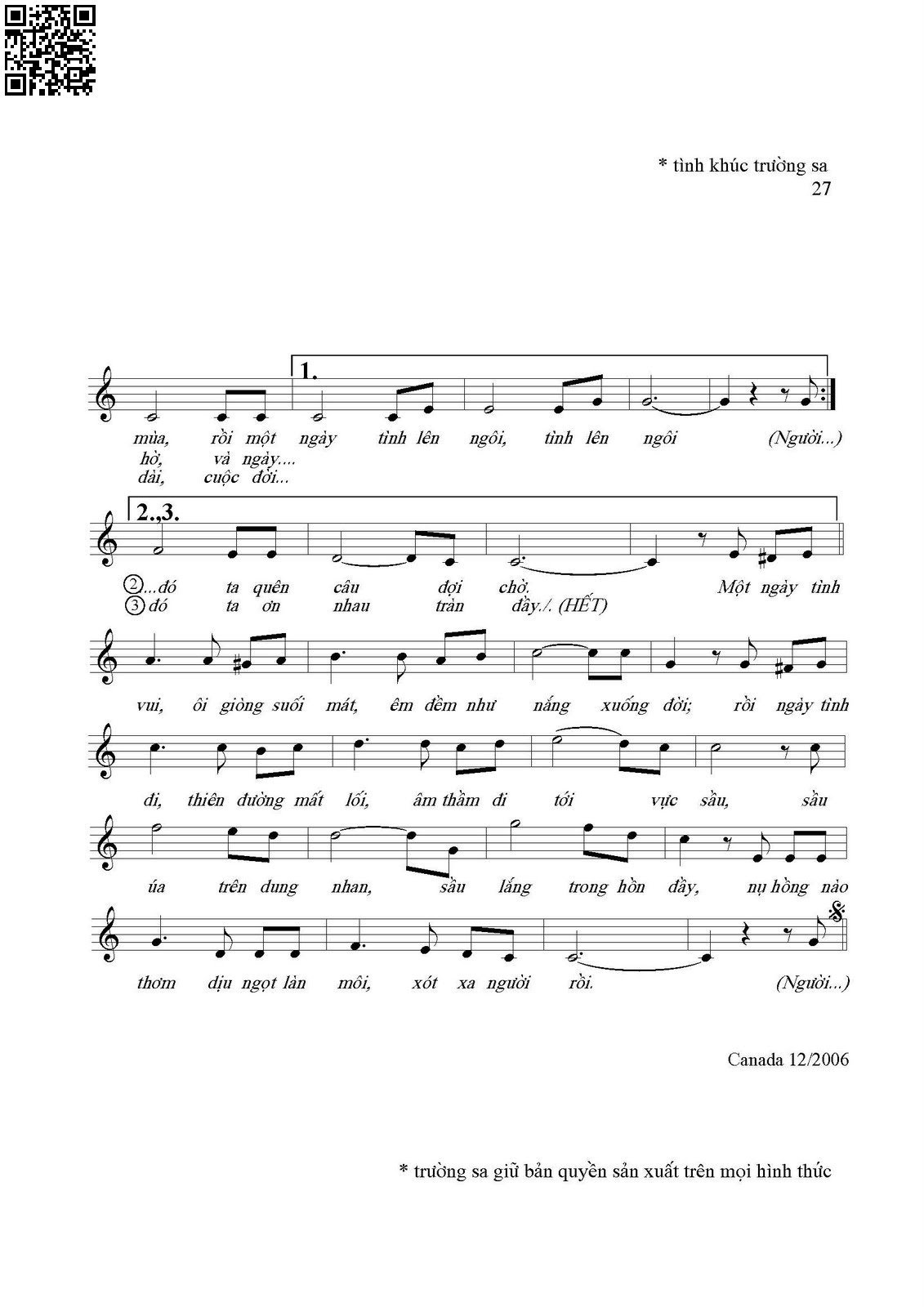 Page 2 of Sheet music PDF Xin ơn nhau cuộc đời - Trường Sa