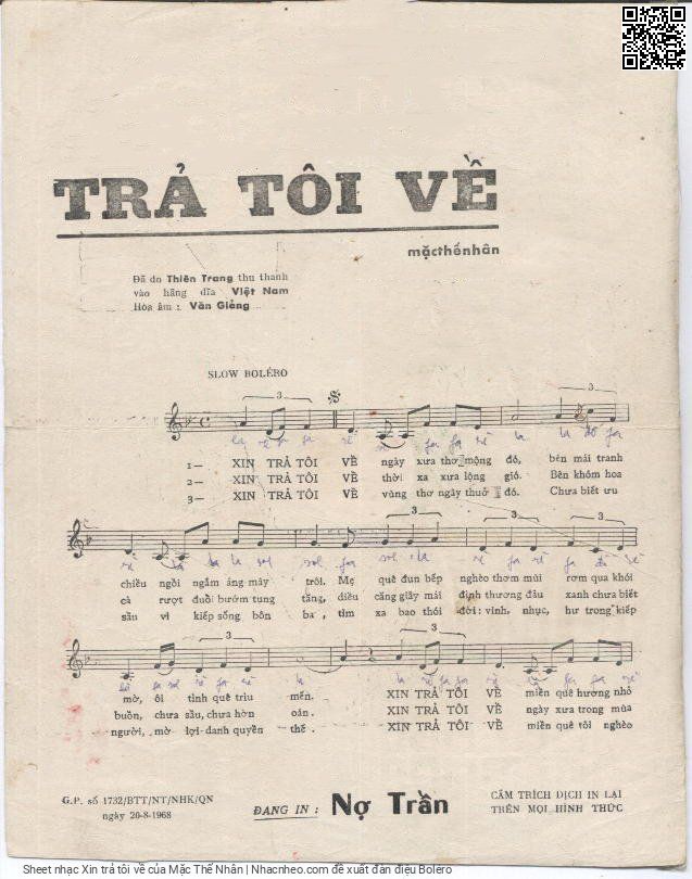 Page 2 of Sheet music PDF Xin trả tôi về - Mặc Thế Nhân