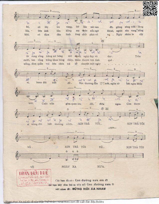 Page 3 of Sheet music PDF Xin trả tôi về - Mặc Thế Nhân