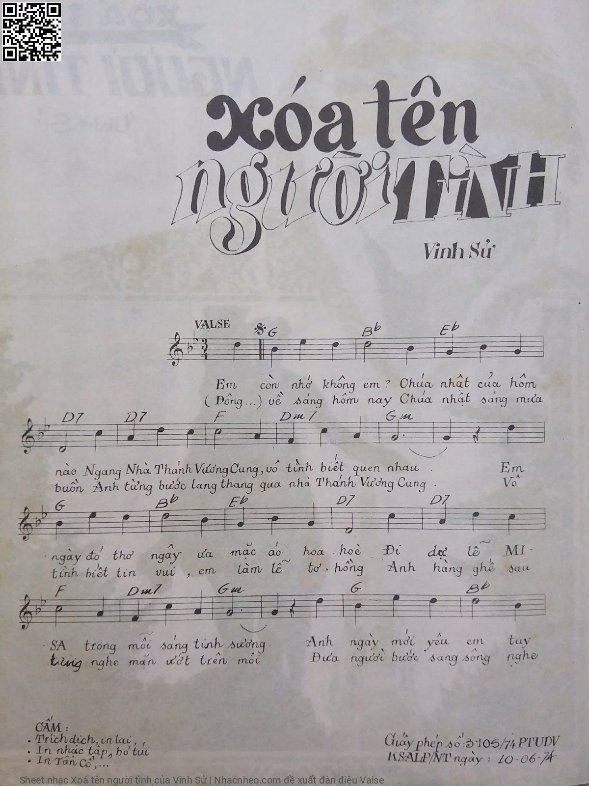 Page 2 of Sheet music PDF Xoá tên người tình - Vinh Sử