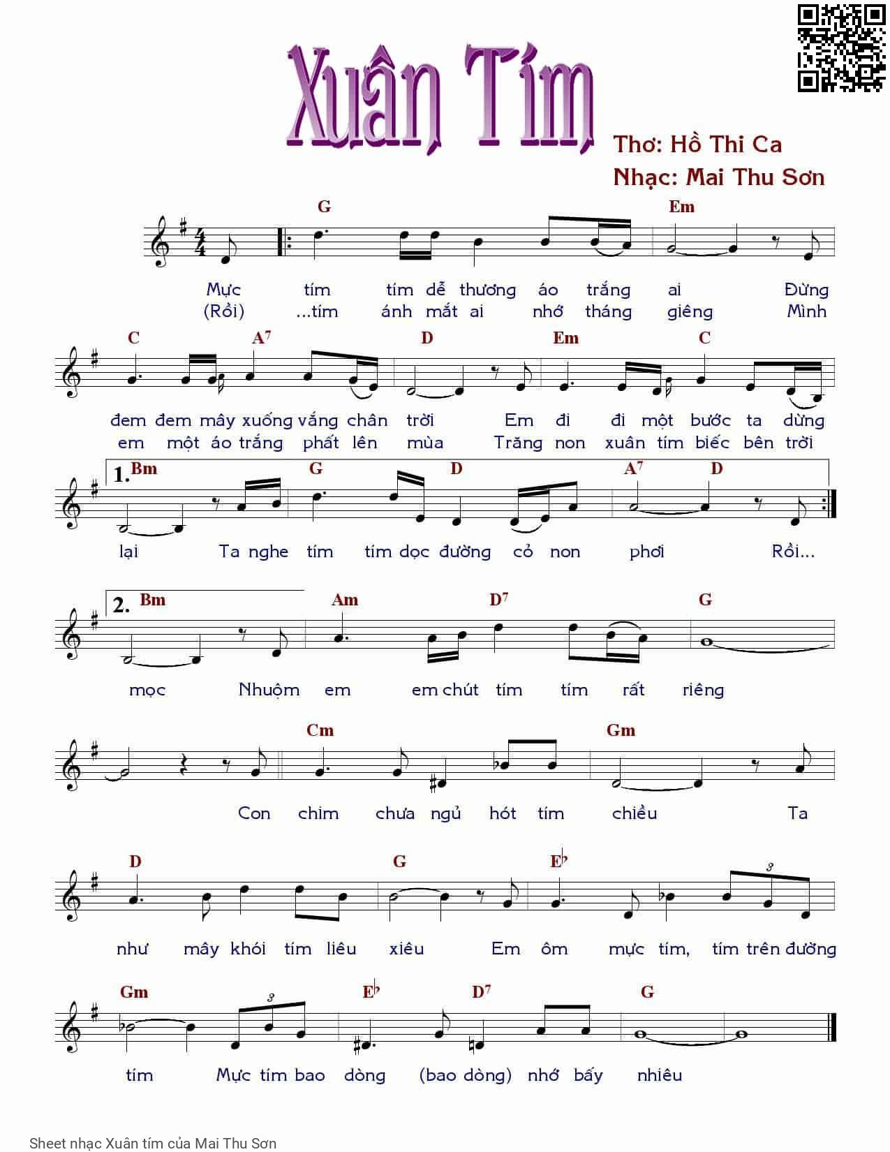 Page 1 of Sheet music PDF Xuân tím - Mai Thu Sơn