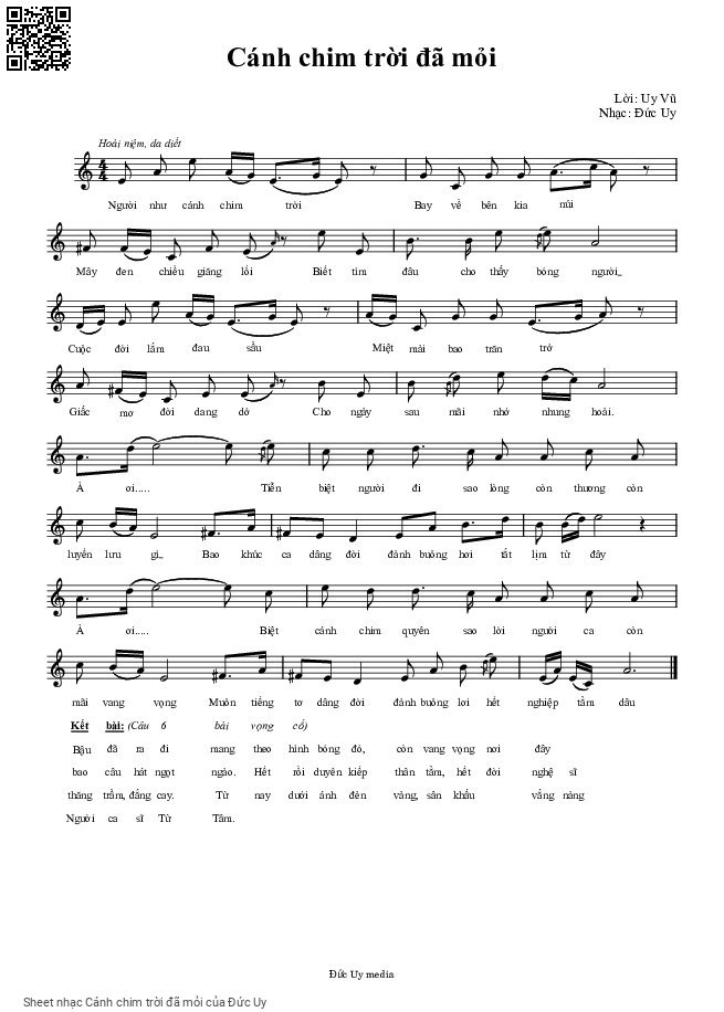 Page 1 of Sheet music PDF Cánh chim trời đã mỏi - Đức Uy