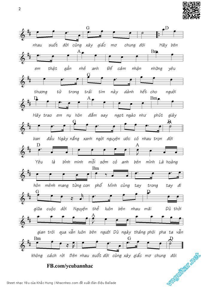 Page 2 of Sheet music PDF Yêu - Khắc Hưng