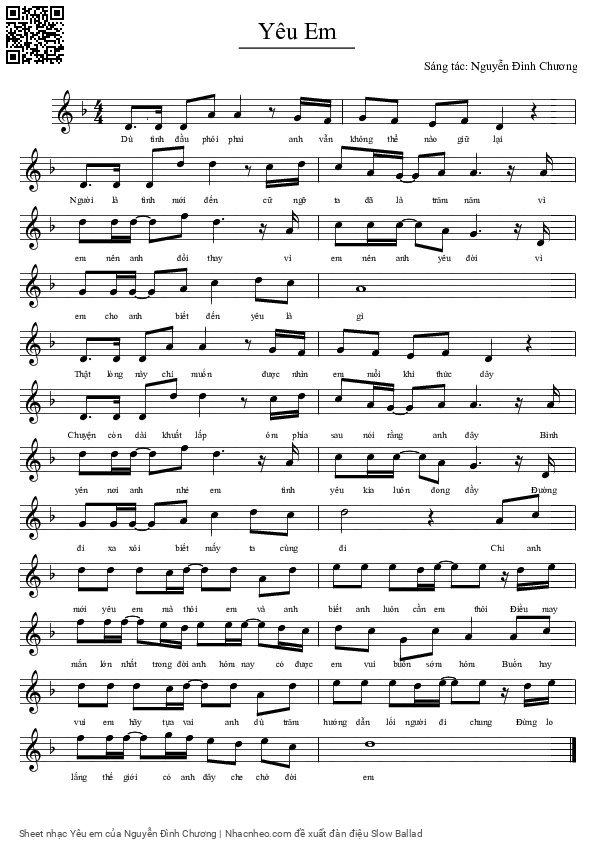 Page 1 of Sheet music PDF Yêu em - Nguyễn Đình Chương