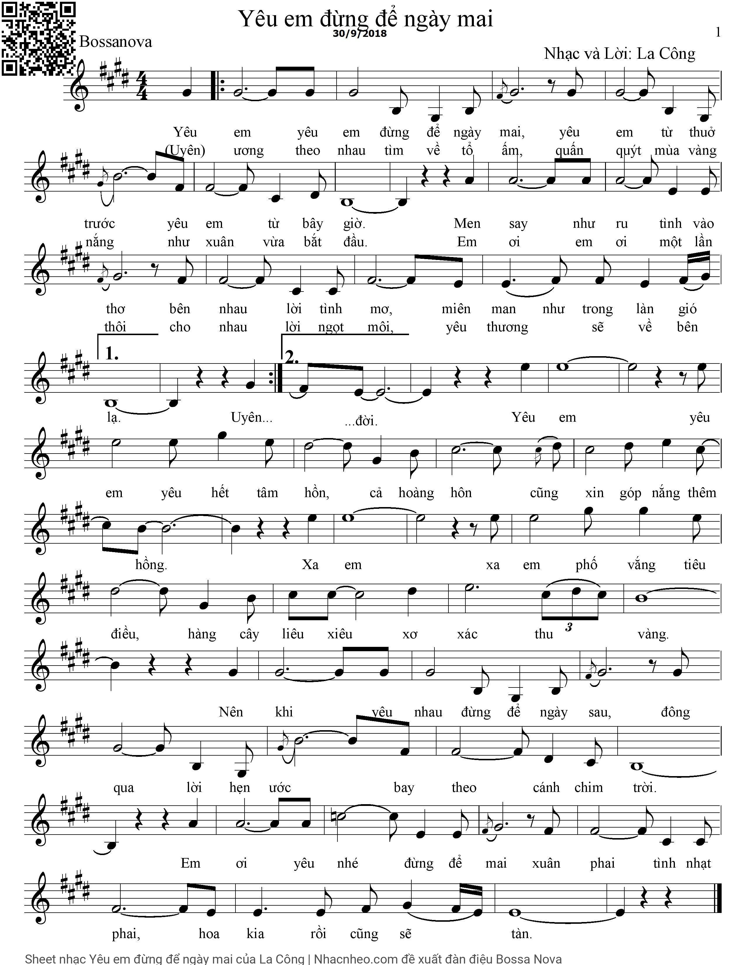 Sheet PDF of Yêu em đừng để ngày mai