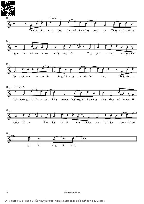 Page 2 of Sheet music PDF Yêu là "Tha thu" - Nguyễn Phúc Thiện