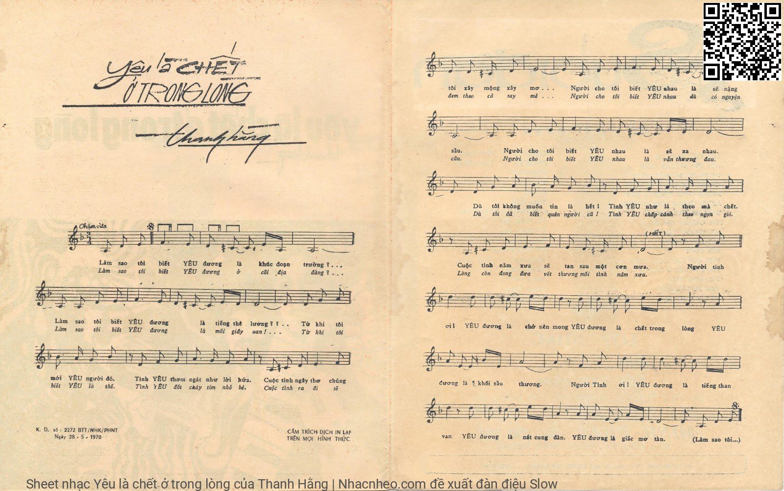 Page 2 of Sheet music PDF Yêu là chết ở trong lòng - Thanh Hằng