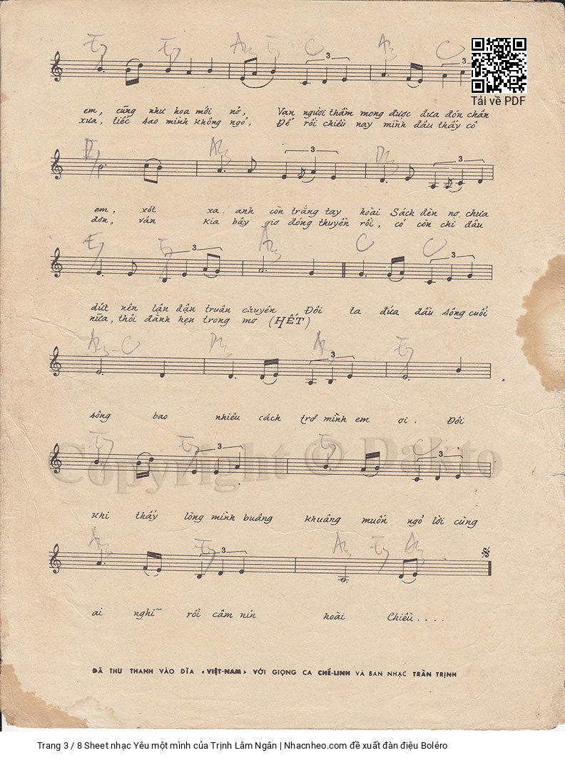 Page 3 of Sheet music PDF Yêu một mình - Trịnh Lâm Ngân