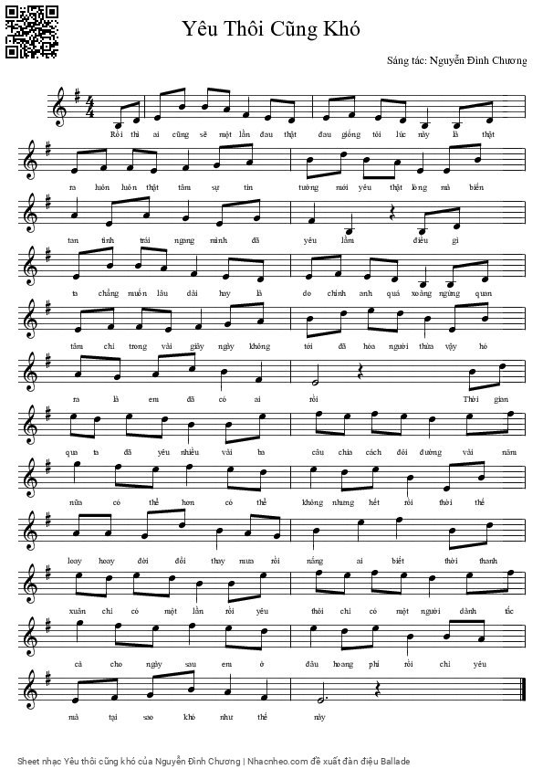 Page 1 of Sheet music PDF Yêu thôi cũng khó - Nguyễn Đình Chương
