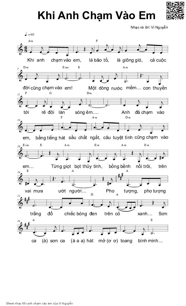 Sheet PDF of Khi anh chạm vào em