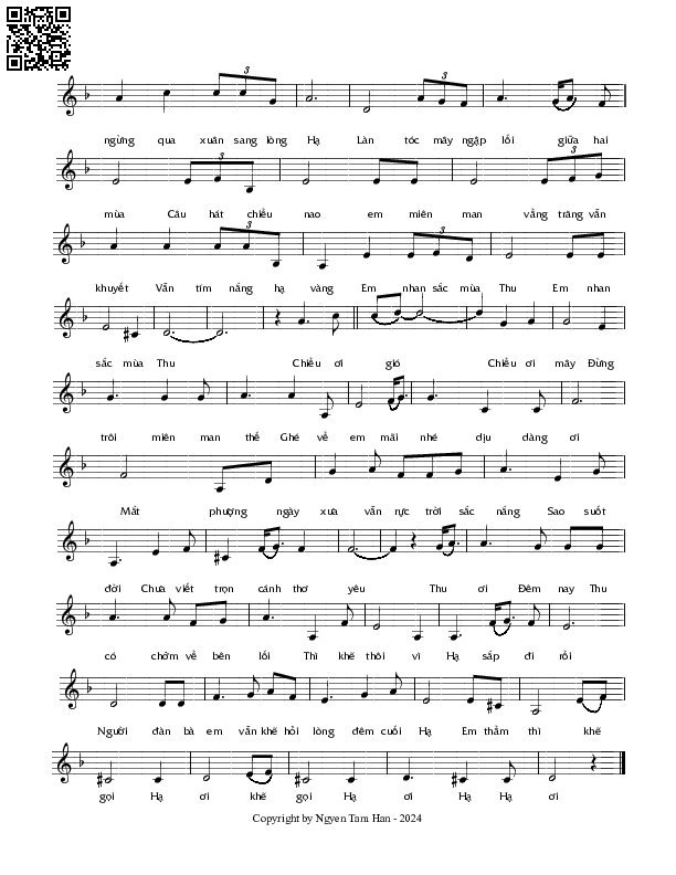 Page 2 of Sheet music PDF Bài hát tuổi thu - Nguyễn Tâm Hàn