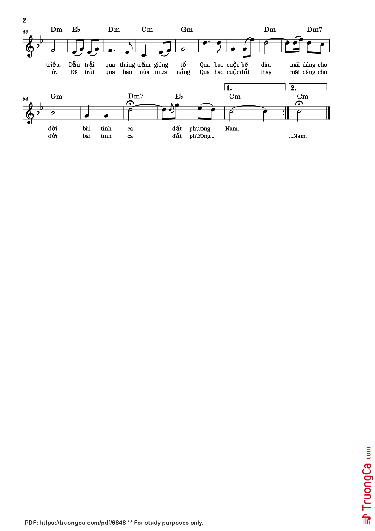 Page 2 of Sheet music PDF Bài ca Đất phương nam - Lư Nhất Vũ